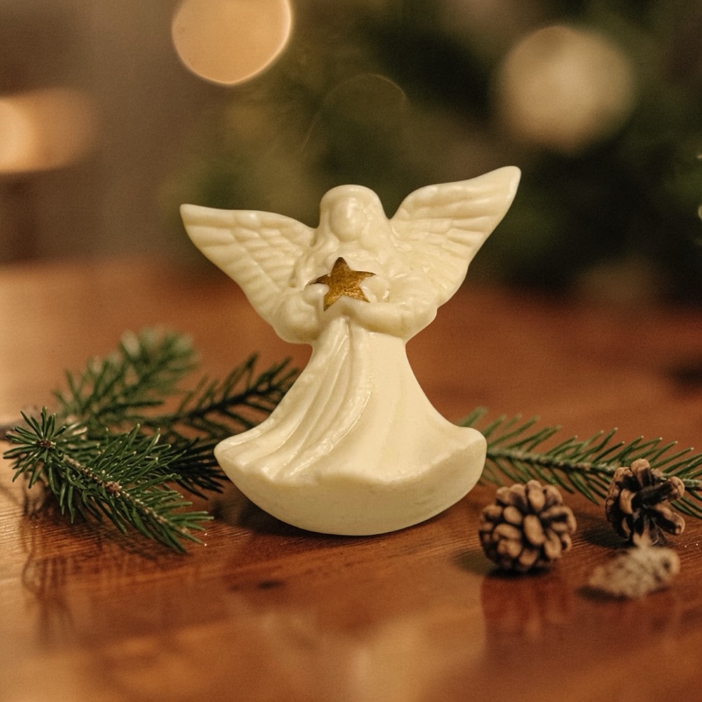 Lenox Vintage Ivory Angel Holiday Figurine Brooch with Gold Star Accent (EUC)